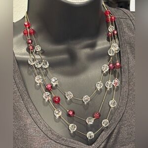 Robert Rose Red and Clear and red ❤️Beaded Necklace
